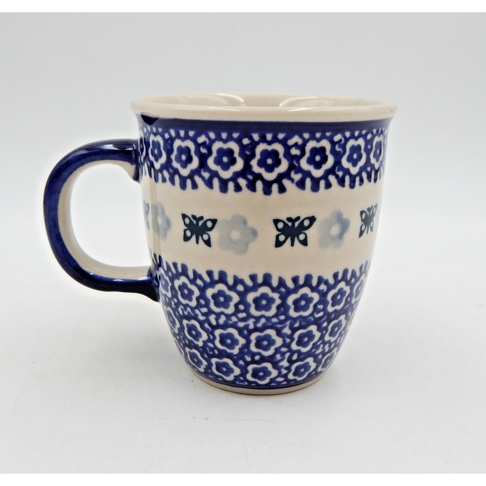 Boleslawiec Polish Pottery Blue Flower Butterfly Coffee Mug Hand Made B Mertusza